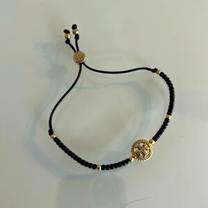 NWOT Tory Burch Gold/Black Plated Slider Bracelet with Black Beads